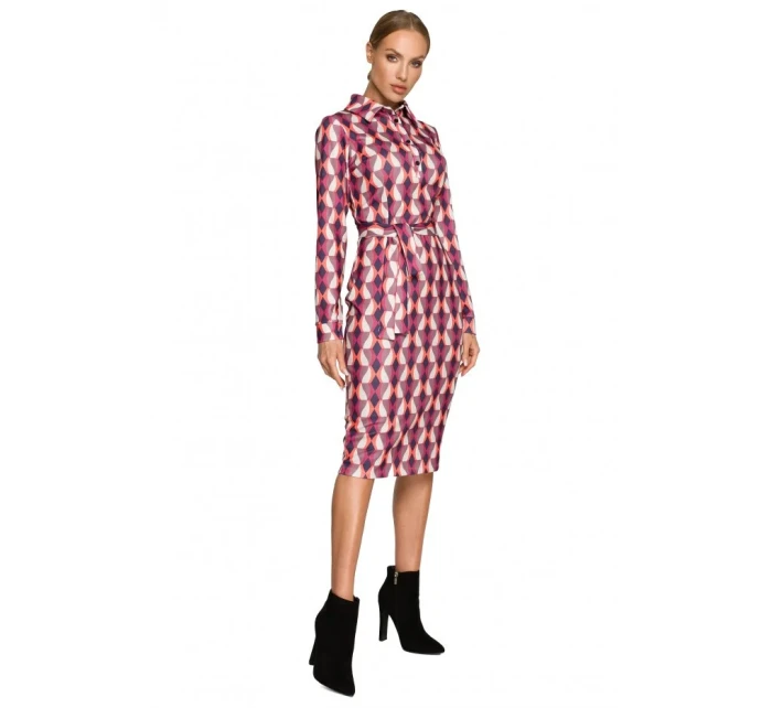 M706 Šaty s rukávmi, golierom a potlačou - model 2 M706 Šaty s rukávmi, golierom a potlačou - model 2