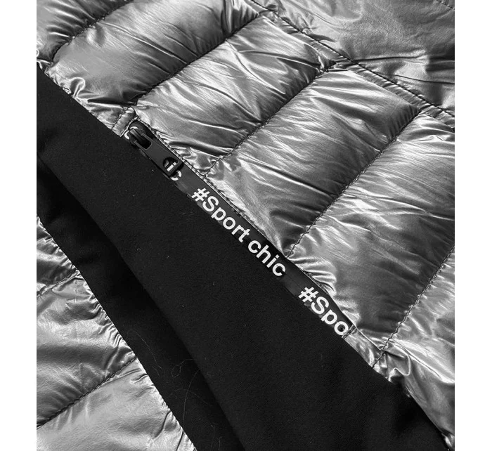 Dámska sivá zimná bunda z rôznych lepených materiálov (dk067-45)