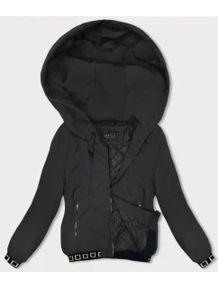 Krátka čierna bunda s ozdobnými sťahovacími lemami (16M9083-392)