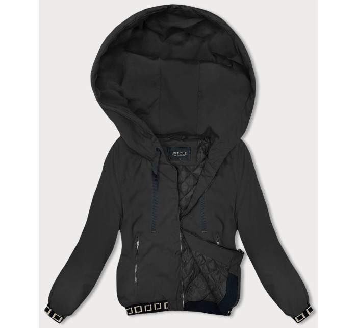 Krátka čierna bunda s ozdobnými sťahovacími lemami (16M9083-392)