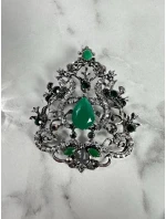 Brož model 18753879 stříbrná + zelená - K-Fashion