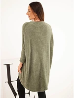 Dámský svetr Plus Size s výstřihem do V khaki