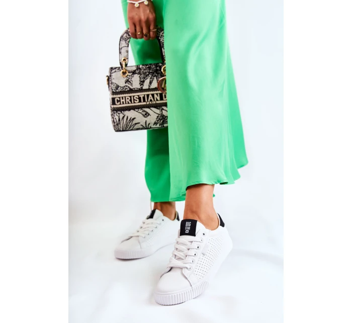 Damskie Skórzane Tenisówki BIG STAR HH274071 Biało-Czarne Damskie Skórzane Tenisówki BIG STAR HH274071 Biało-Czarne