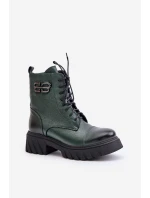 Zazoo 60486 Skórzane Botki Workery Ocieplane Ciemnozielone