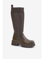 Kozačky S  Na Plochém Podpatku Světle Béžové model 21679905 - Boto