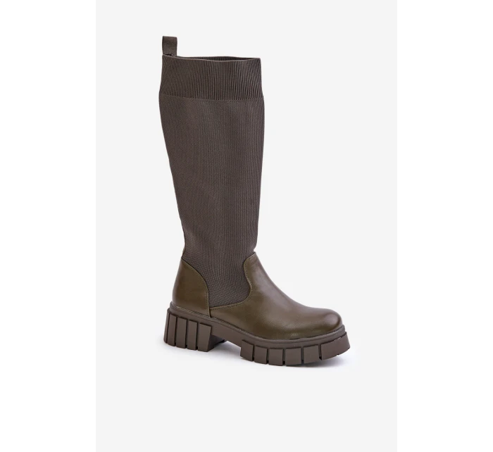 Kozačky S  Na Plochém Podpatku Světle Béžové model 21679905 - Boto