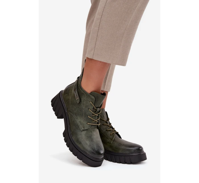 Niskie Ocieplane Botki Damskie Na Klocku Z Ozdobnym Paskiem Ciemnozielone Therisse Niskie Ocieplane Botki Damskie Na Klocku Z Ozdobnym Paskiem Ciemnozielone Therisse