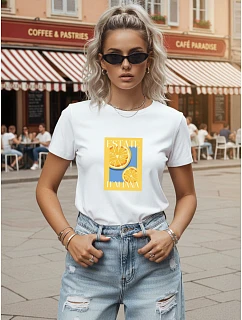 Dámske tričko s letným potlačou na prednej strane, biele, FashionStreet NX8026RY
