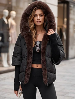 Dámska zimná prešívaná bunda s kožušinou, čierna, FashionStreet TY5990