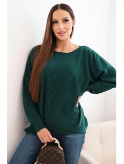 Dámský svetr s delším zadním dílem a  tmavě zelený model 21731276 - K-Fashion