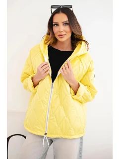 Dámska jarná prešívaná bunda s kapucňou a zipsom tmavo žltá
