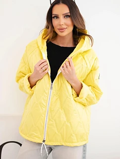 Dámska jarná prešívaná bunda s kapucňou a zipsom tmavo žltá