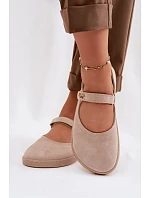 Kožené semišové baleríny Barefoot s páskem Zazoo 10206 béžové