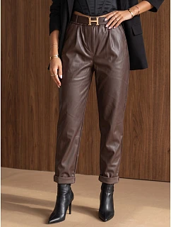 Spodnie damskie z paskiem brązowe model 22363324 - FashionStreet