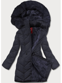 Tmavomodrá dámska zimná bunda s kapucňou (2M-21308)