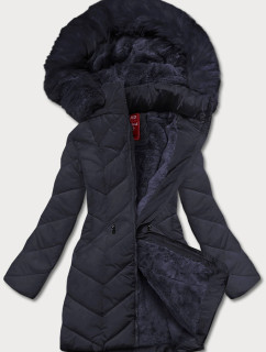 Tmavomodrá dámska zimná bunda s kapucňou (2M-21308)