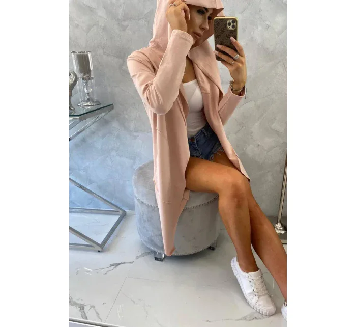 Voľná pláštenka s kapucňou tmavo púdrovo ružová