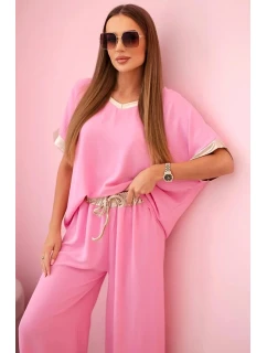 Viskózová súprava so zlatým lemovaním svetlo ružová