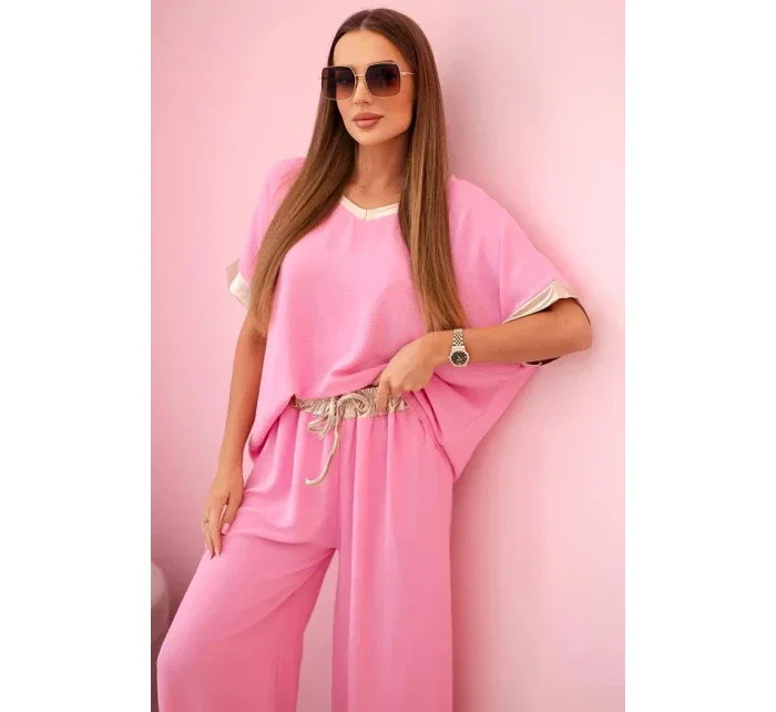 Viskózová súprava so zlatým lemovaním svetlo ružová