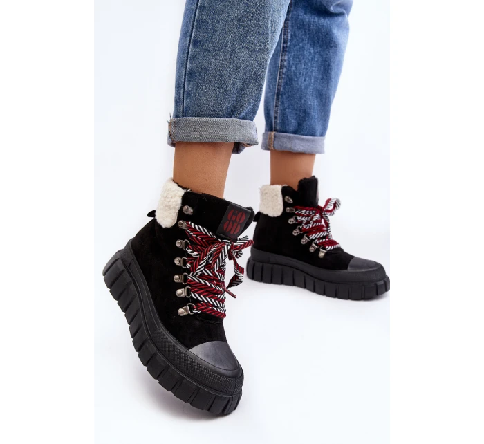 Ocieplane Botki Trapery Na Grubej Podeszwie Czarne Ralotta