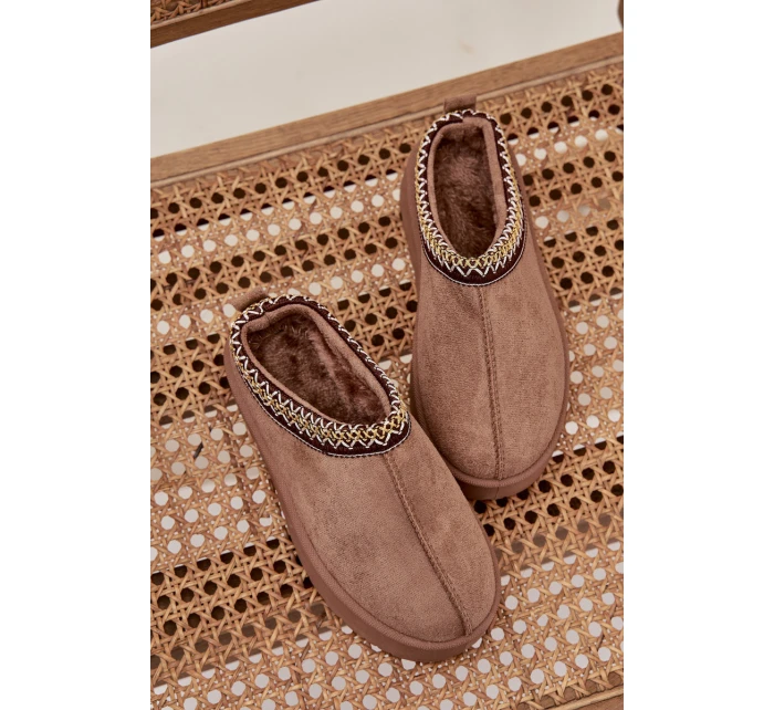 Dětské zimní boty pro mládež s výšivkou na platformě Khaki Jolisse