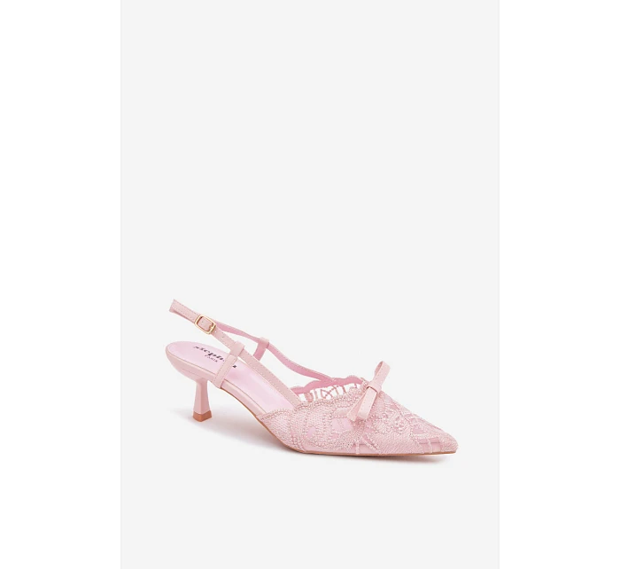 Dámské krajkové sandály na podpatku s mašlí Růžové Maribelle