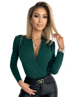 Dámské body v lahvově zelené barvě s přeloženým obálkovým výstřihem model 17905307 - numoco