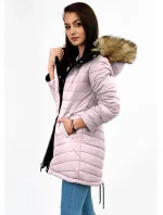 Tmavomodrá a ružová obojstranná dámska zimná bunda s kapucňou (w211) Tmavomodrá a ružová obojstranná dámska zimná bunda s kapucňou (w211)