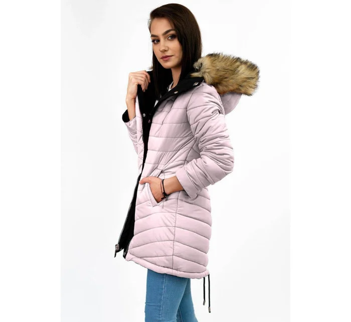 Tmavomodrá a ružová obojstranná dámska zimná bunda s kapucňou (w211) Tmavomodrá a ružová obojstranná dámska zimná bunda s kapucňou (w211)