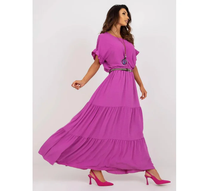 Fialové dlhé dámske šaty s volánom (8367) Fialové dlhé dámske šaty s volánom (8367)