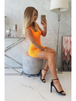 Šaty bez ramínek s volánky oranžové neonové
