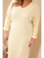 Dámske Plus veľkosť maslo V-neck šaty s rukávmi žltá