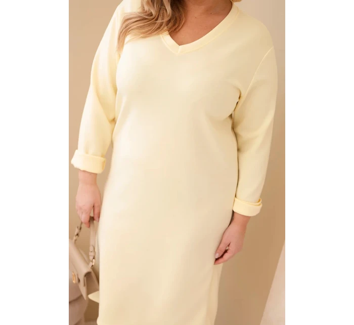 Dámske Plus veľkosť maslo V-neck šaty s rukávmi žltá