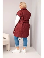Dámska prešívaná vesta s opaskom a golierom Plus Size Plum