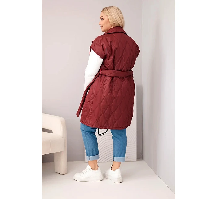 Dámska prešívaná vesta s opaskom a golierom Plus Size Plum