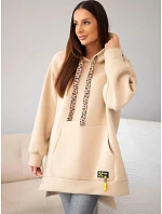 Mikina dámská oversize z bavlny s kapucí a kapsou béžová Mikina dámská oversize z bavlny s kapucí a kapsou béžová