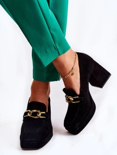 Zamszowe Czółenka Z Ozdobnym Łańcuchem Laura Messi 2444 Czarne