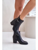 Botki Damskie Na Obcasie Słupku Ocieplane Z Paskiem Czarne Zinithia Botki Damskie Na Obcasie Słupku Ocieplane Z Paskiem Czarne Zinithia