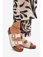 Damskie Klapki Na Korkowej Platformie Z Klamrami Beżowe Vesina