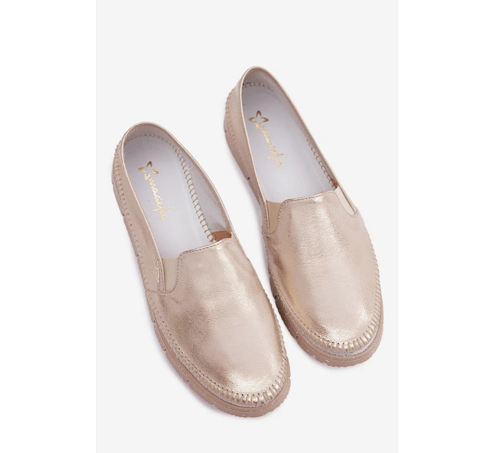 Dámské polobotky nazouvací kožené zlaté model 22122600 - Maciejka