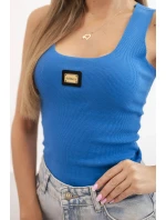 Dámská pruhovaná top na ramínkách s ozdobnou model 21223978 nášivkou modrá - K-Fashion