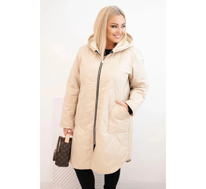 Dámske Plus veľkosť zimné prešívané bundy s kapucňou béžová
