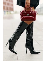 Kozaki Lakierowane Ocieplane Na Szpilce Z Klamrą Czarne Tameliae