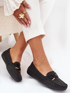 Dámske mokasíny s perforovaným vzorom a šnurovaním Mirisa - čierne
