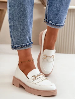 Dámske mokasíny W-16 White with beige - DAY-VINE Obuv