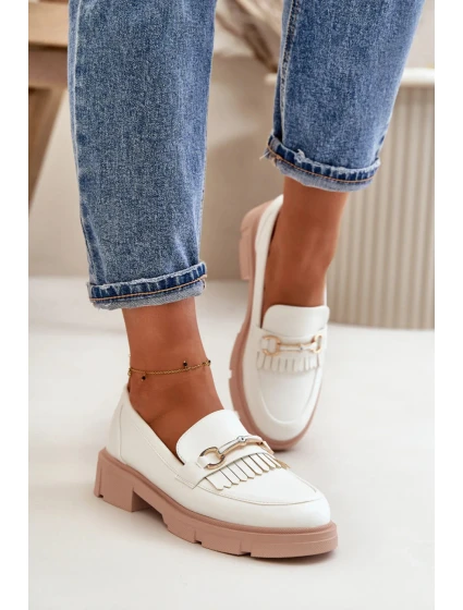 Dámske mokasíny W-16 White with beige - DAY-VINE Obuv