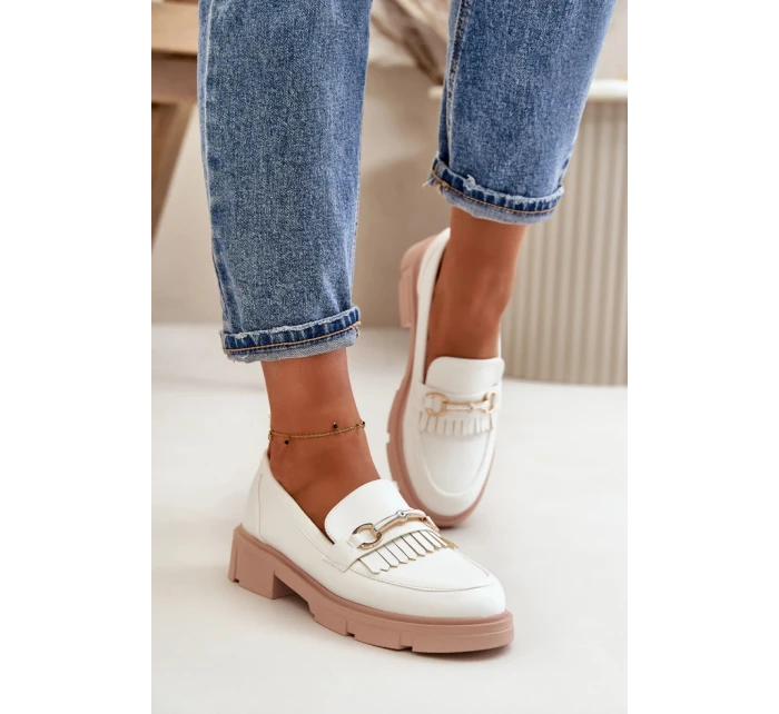 Dámske mokasíny W-16 White with beige - DAY-VINE Obuv