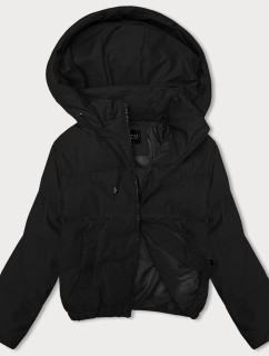 Krátká černá dámská bunda pro přechodné období s odepínací kapucí J Style (16M9088-392)