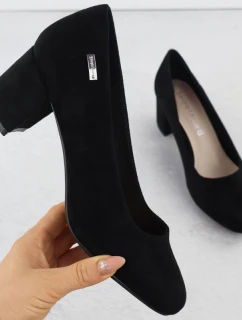 Čierne semišové lodičky na ihlovom podpätku Sergio Leone PB178