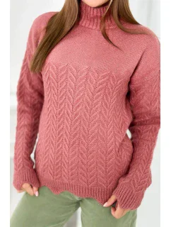 Sveter s ozdobným volánikom tmavo ružová